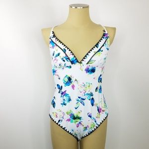 BAR III Pretty Petals One Piece Halter Bathing Suit Swimsuit Strappy - NEW